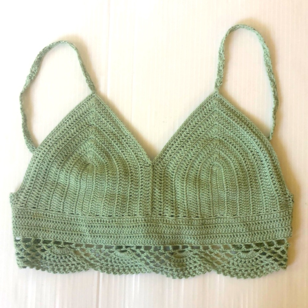 Earthbound Seafoam Green Crocheted Knit Halter Top Size M